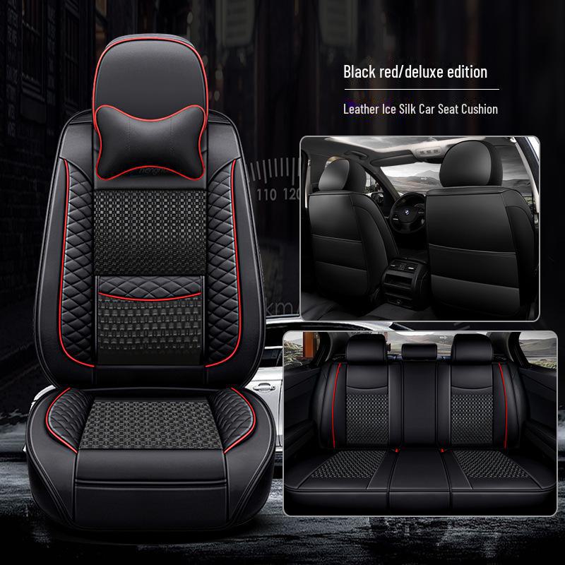 Full-Cover Leather Car Seat Cushion - Ice Silk, Universal Fit, Five Seats