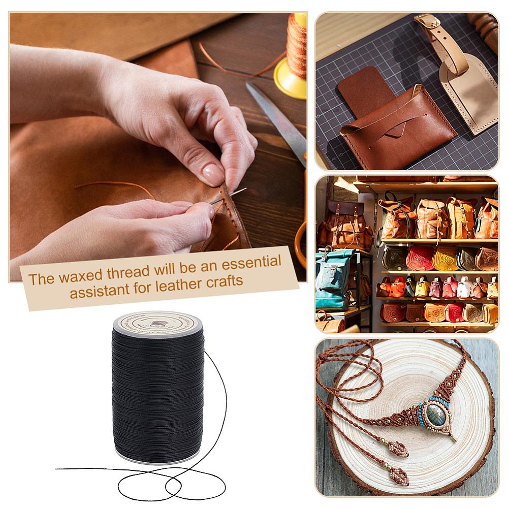 Round Waxed Polyester Thread String Micro Macrame Cord Twisted Cord for Leather Sewing Stitching Black 0.3~0.4mm About 174.97 Yards(160m)/roll 1 Roll