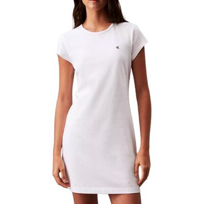 Simple Comfortable Letter Print Round Neck Short Sleeve Dress Women Dresses Bright-White 40WP334-110