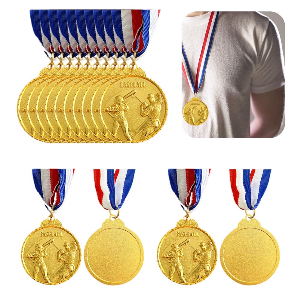 10Pcs Baseball Medals Award Medals 5cm Competition Prize Medals with Neck Ribbon Baseball Memorial Medal for Party Favors