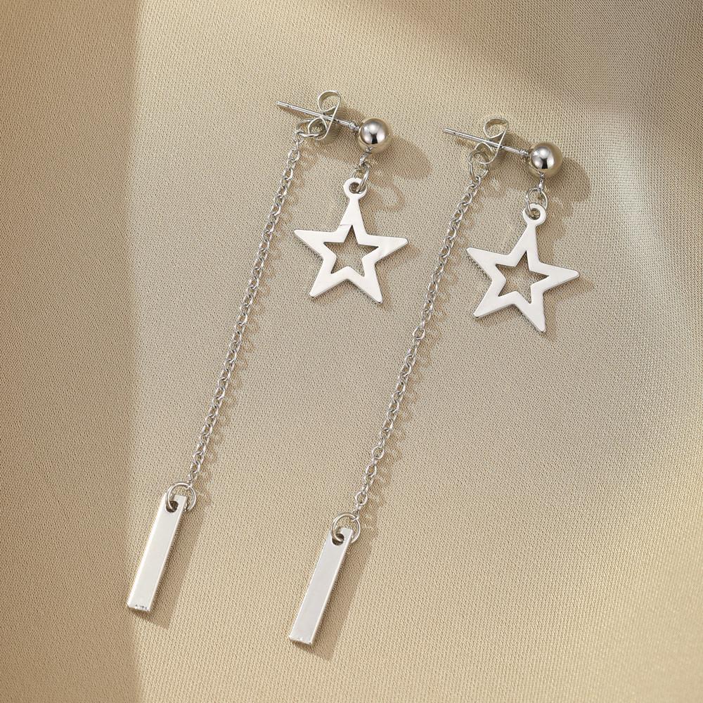 Trendy Gold And Silver Star Tassel Earrings For Women Stainless Steel Design