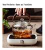 High-Temperature Resistant 1L Transparent Glass Teapot with Handle for Fire Cooking, Ins Style Tea Set