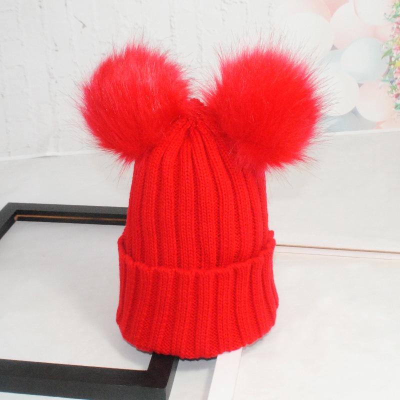 Braided Crochet Wool Knit Beanie Beret Ski Ball Cap Baggy Womens Winter Hat Warm Red
