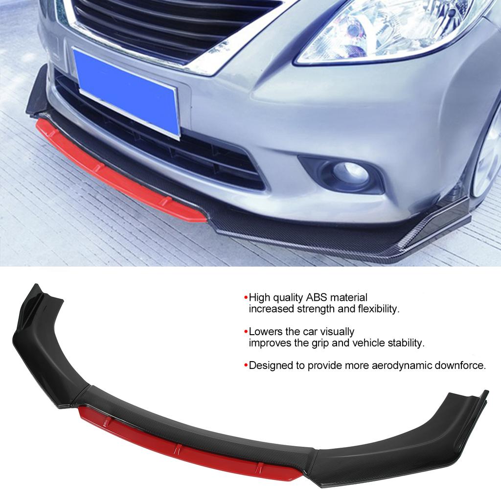 Front Bumper Lip Spoiler Splitter Kit   Aerodynamic Accessory for Car Modification(Glossy Black Red )