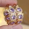 Exquisite Blue Cubic Zirconia Hoop Earrings for Women Elegant Purple Zircon Circle Earrings Wedding Party Jewelry Gift