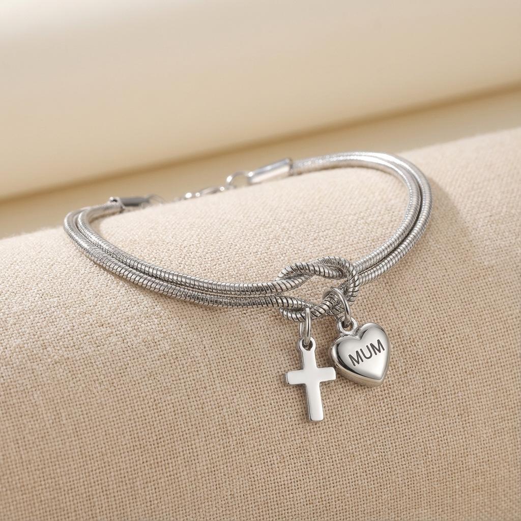 Love Heart Cross Knot Bracelet for Mother Day Gift