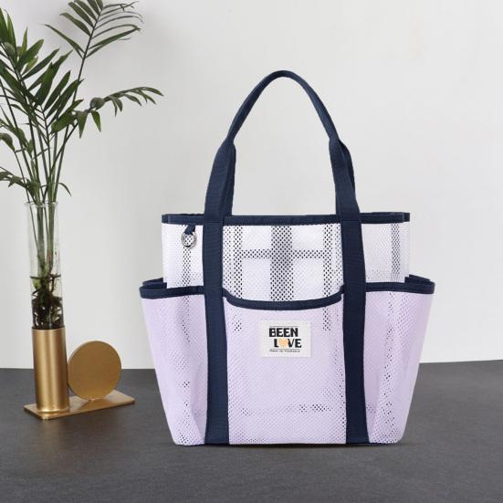 Mesh Beach Bag Sand-Proof Beach Tote with Multiple Pockets Quick-Drying Tote Toiletry Bag for Toys Towels Picnics Camping Beach Vacation