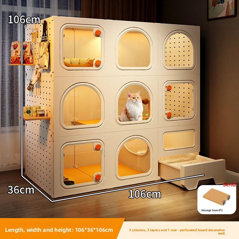 Compact Cat Cage with Toilet All-in-One Indoor Cat House for Small Spaces Space-Saving Kitty Mansion DIY Cave Plate Cats Villa