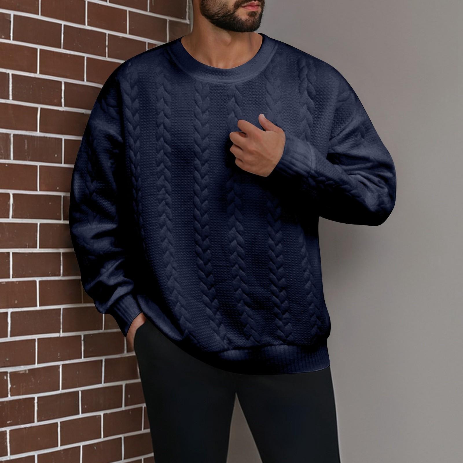 

Мужская зимняя однотонная повседневная толстовка с длинным рукавом и круглым вырезом M тёмно-синий