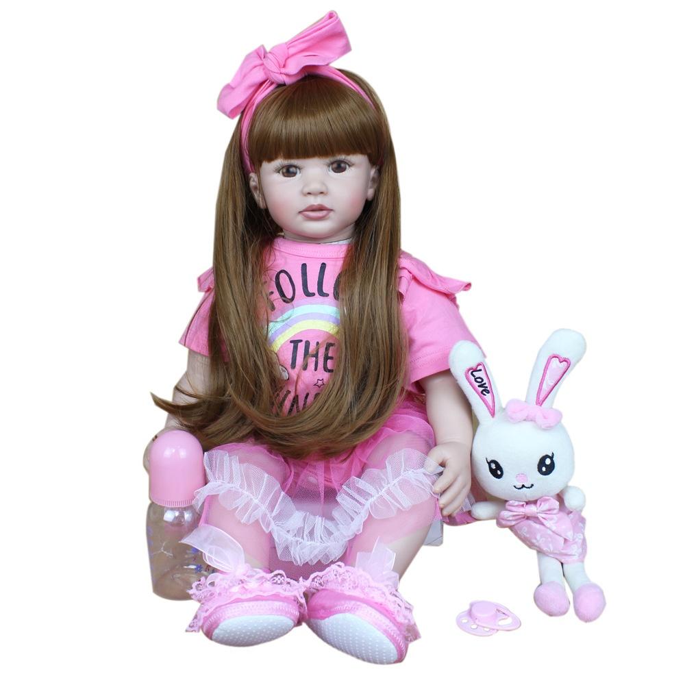 Lovely 60cm Soft Cloth Body Reborn Toddler Doll Cosplay Girl Lifelike Long Hair Princess Imitation Baby Dolls for Kids Play House Toy Surprise Present
