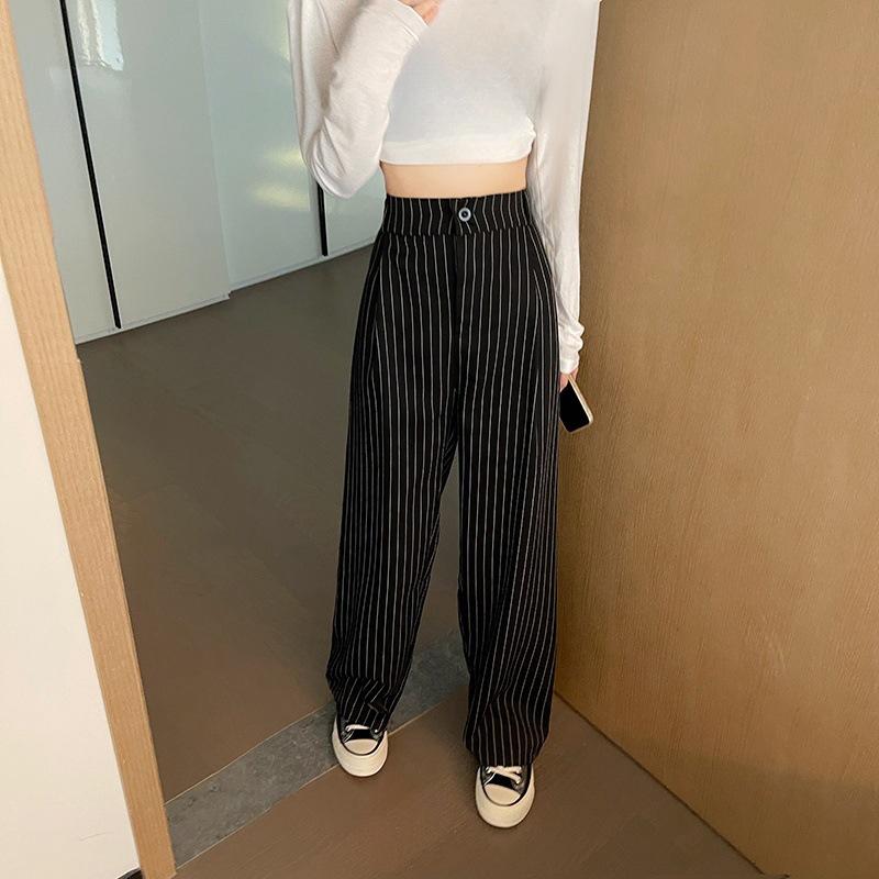 Plus Size Striped Suit Wide Leg Casual Pants Women's Spring and Summer High Waist Draped Loose Straight Pants