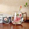 Household Enamel Colored Flower Glass Water Cup Round Coffee Cup Breakfast Milk Juice Cup