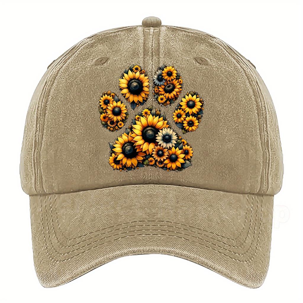 Adjustable Sunflower Paw Print Baseball Cap  Lightweight Machine Washable Cotton Multiple Colors Available for Casual Wear