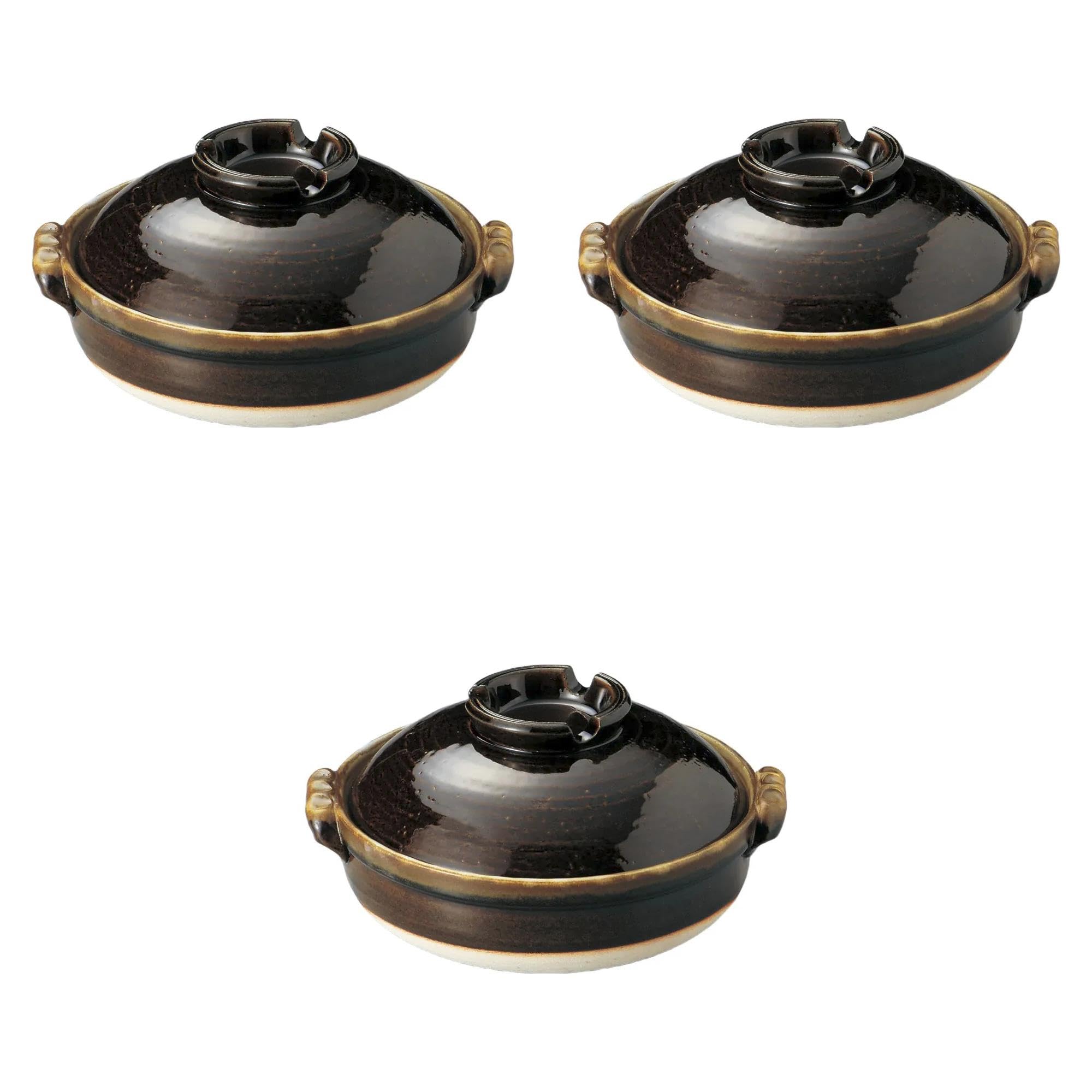 

Набор из 3 глазурованных железом 6 горшков x x Банко-яки Фаянс Прямой Сэтомонохонпо №. [21.5см 19см 10.5см] Горшки, Огонь,