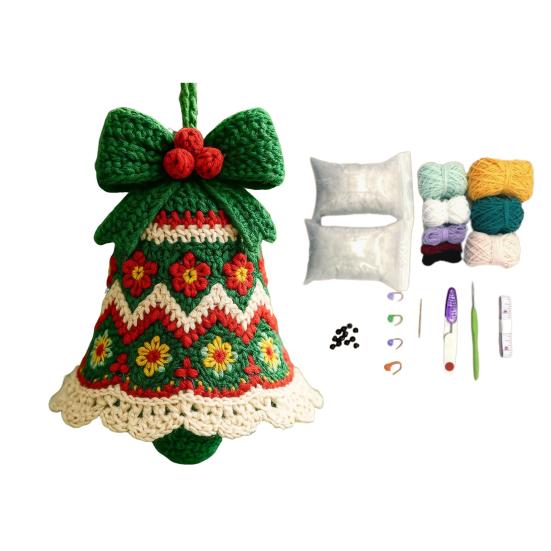 DIY Knitted Santa Claus Bell Ornament Handmade Christmas Tree Decoration Holiday Crochet Accessories for Craft Lovers