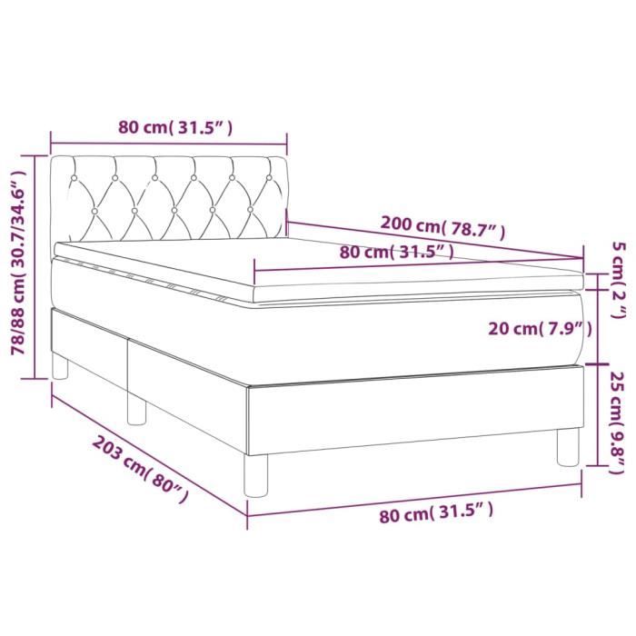 VidaXL Lit à sommier tapissier avec matelas Taupe 80x200 cm Tissu 3140813