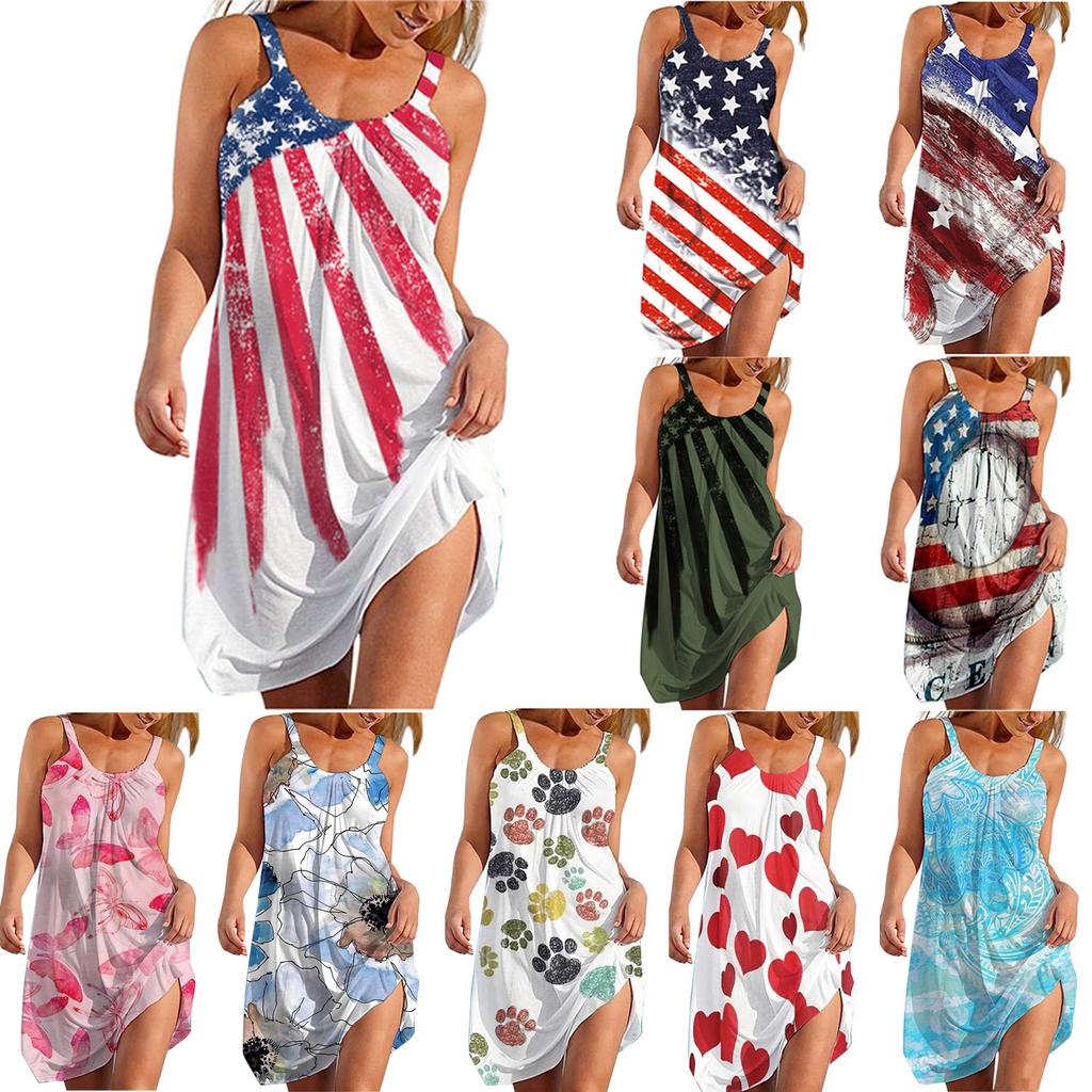 Sleeveless Casual Tank Dress for Women Knee Length Summer Dress with Star Print Comfortable Loose Fit