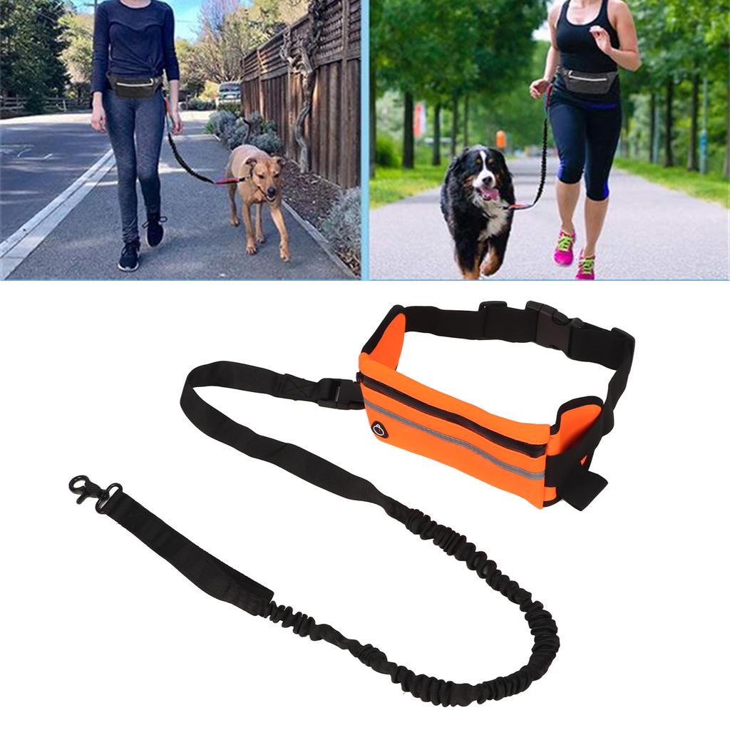 Hands Dog Leash Shock Absorption Reflective Dog Running Leash with Zippered Bag for Walking Jogging Running