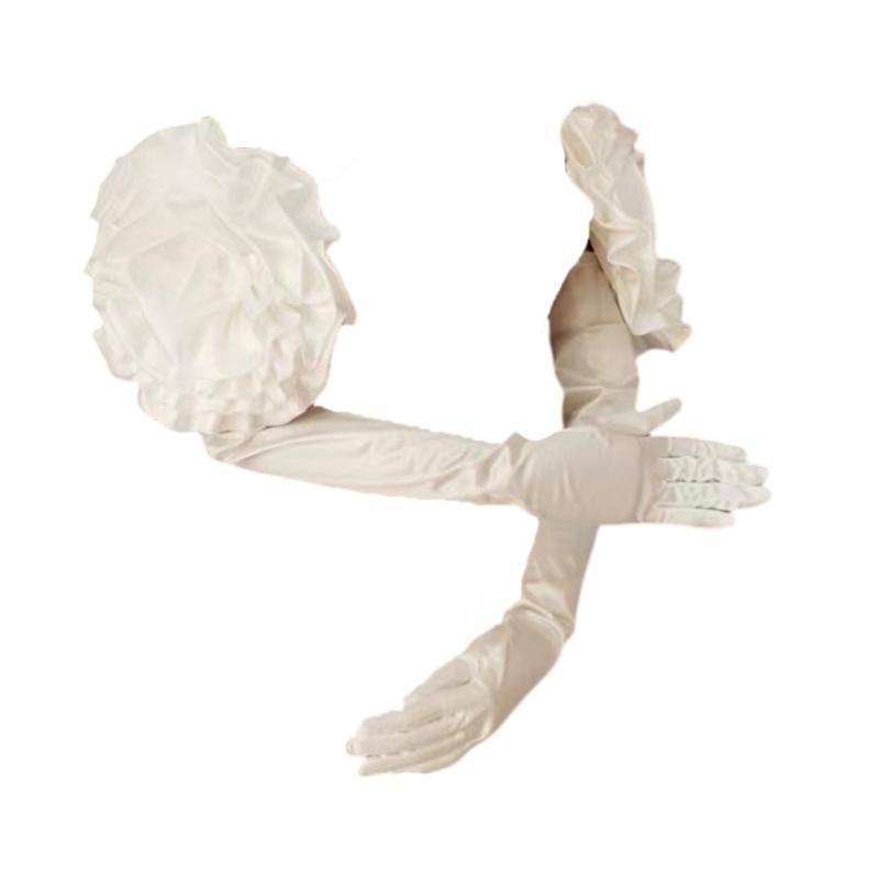 Evening Party Gloves for Women Long Satined Gloves with Large Flower Stage Accessories Elbow Length Dancing Wedding Gloves