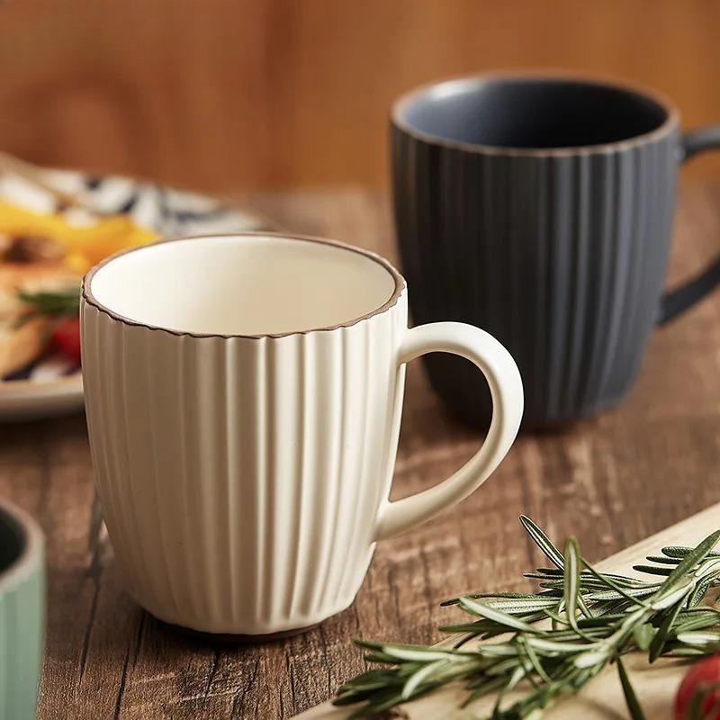 Kiln Changes Creative Striped Mug Ceramic Cup Latte Coffee Cup Breakfast Cup Milk Cups Teacup Household Water Cups Couple's Cups