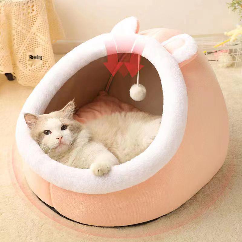 All-Season Semi-Enclosed Wear-Resistant Pet Bed for Dogs and Cats, Stain-Resistant, and Winter Warmth.
