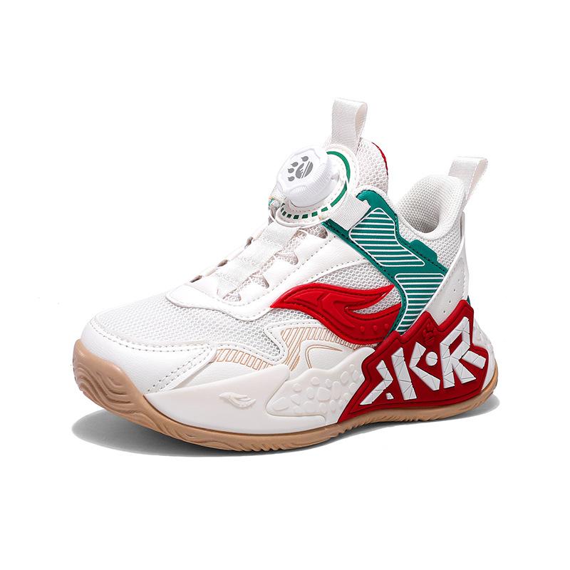 Boys basketball shoes breathable mesh medium older boys light soft sole non-slip children's sports running shoes buttons