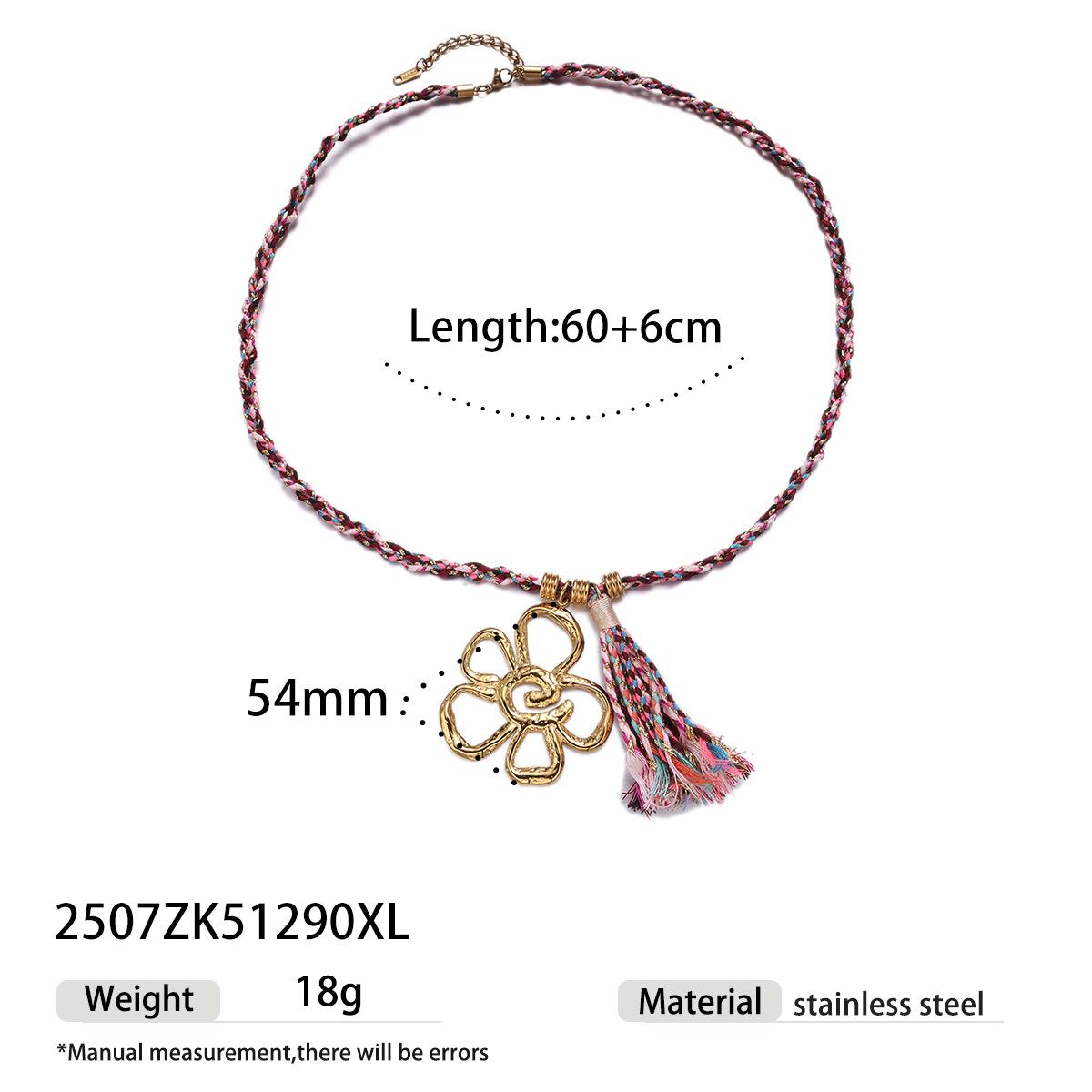 Necklace Titanium steel non-fading pink woven sunflower fringed pendant necklace collarbone chain
