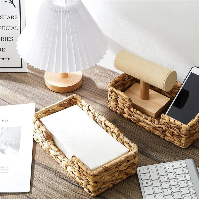 AD23-2PCS Bathroom Disposable Guest Towel Holder Long Seagrass Woven Rattan Wicker Table Hand Guest Towel Basket Tray