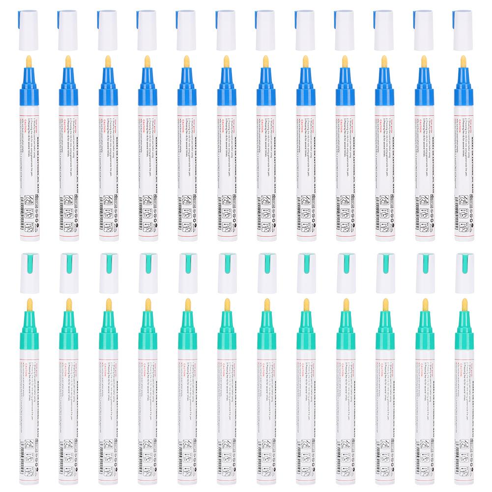 2Boxes Waterproof Paint Pens Waterproof Marker Signature Pen for Glass Metal Wood Fabric Tyre Tread BlueGreen
