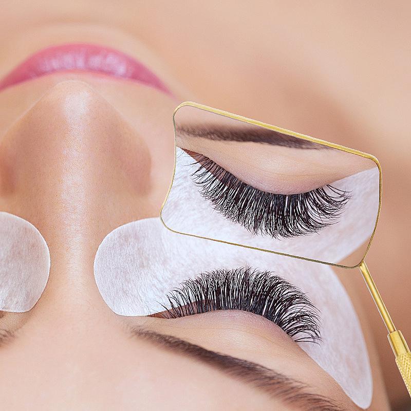 Handheld Stainless Steel Fan-Shaped Lash Inspection Mirror for Eyelash Extensions