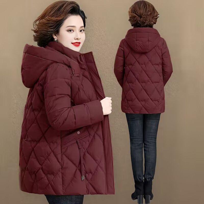 

Зимняя хлопковая одежда для мамы, женская средней длины, новая, для среднего и пожилого возраста, осенне-зимние хлопковые куртки 5XL