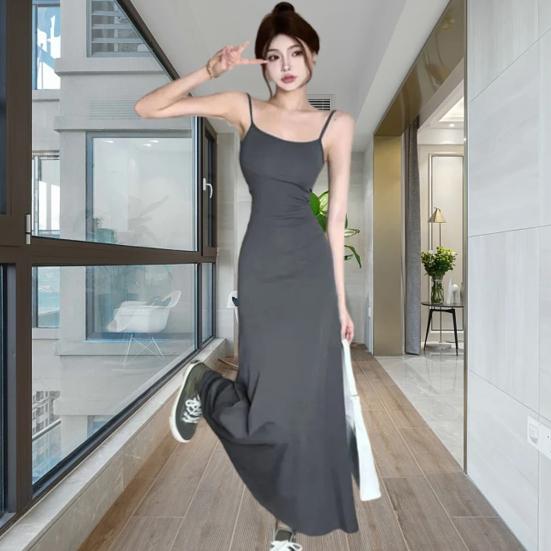 Dámské špagetové šaty na ramínka Bez rukávů S přiléhavým pasem Slim fit Bez zad Nízký výstřih Délka ke kotníkům Dámské vestové šaty Dámské oblečení