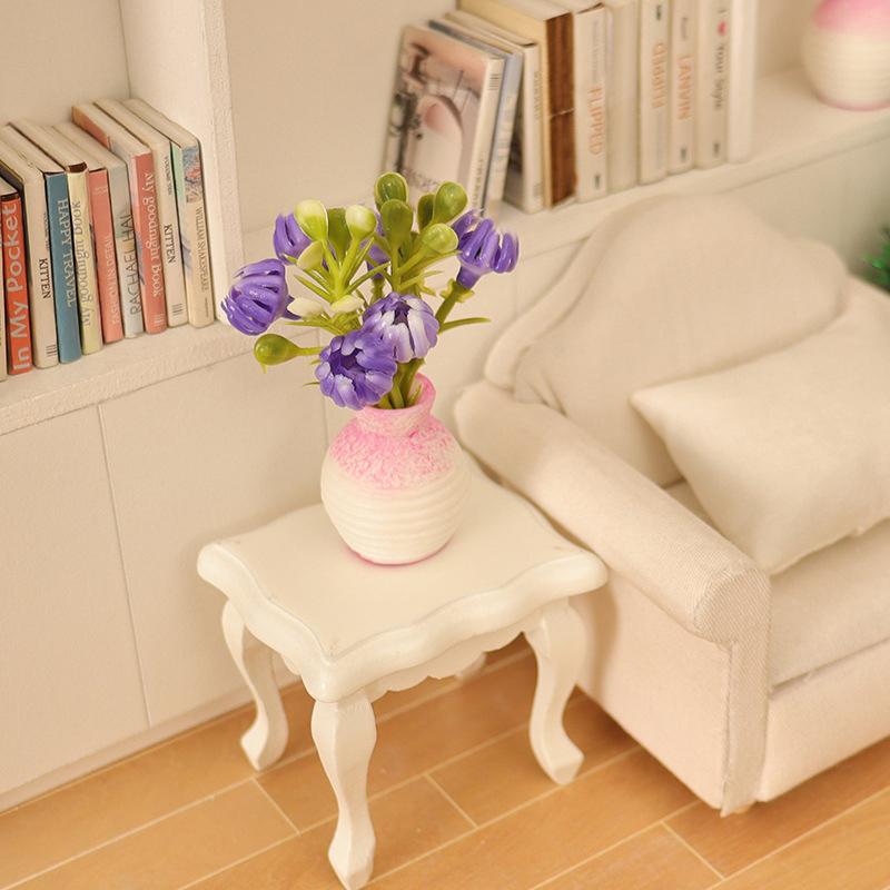 1 Piece 1:12 Dollhouse Miniature Plastic Simulation Colorful Floral Plants Potted Outdoor Doll House Model Diy Accessories