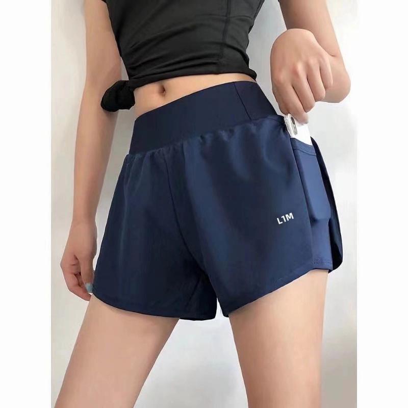 Women's High Waist Double Layer Sports Shorts with Pockets for Running & Yoga
