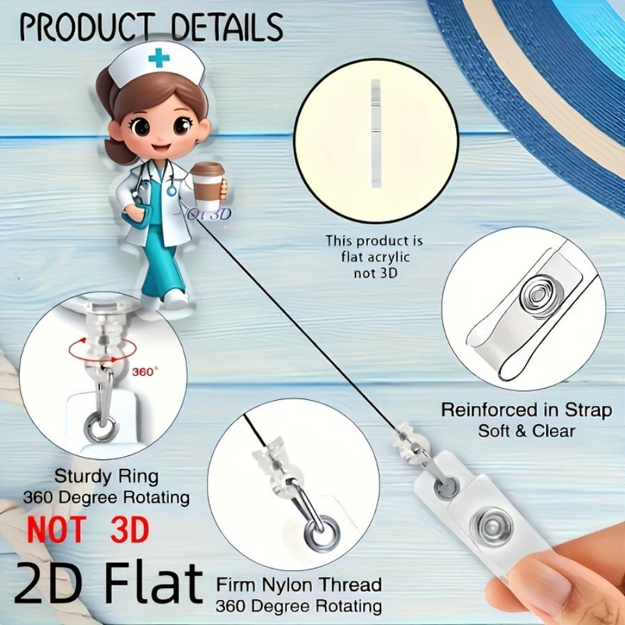2D 1pc 2D Flat Cute Nurse Coffee Theme Expansion - Badge Scroll Holder, Suitable for Cute Medical ID Badges for Nurses, Doctors