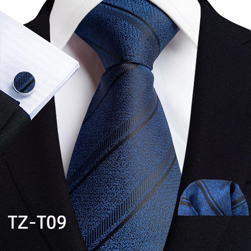 2025 Men's Retro Stripe Solid Tie, Pocket Square & Cufflinks Set