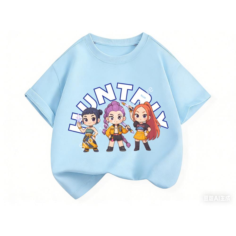 2026 Fun Huntrix Kpop Demon Hunters T-Shirt for Boys Girls Fans Gift Summer Crew Neck Short Sleeve Tees Fashion Kids T-shirt