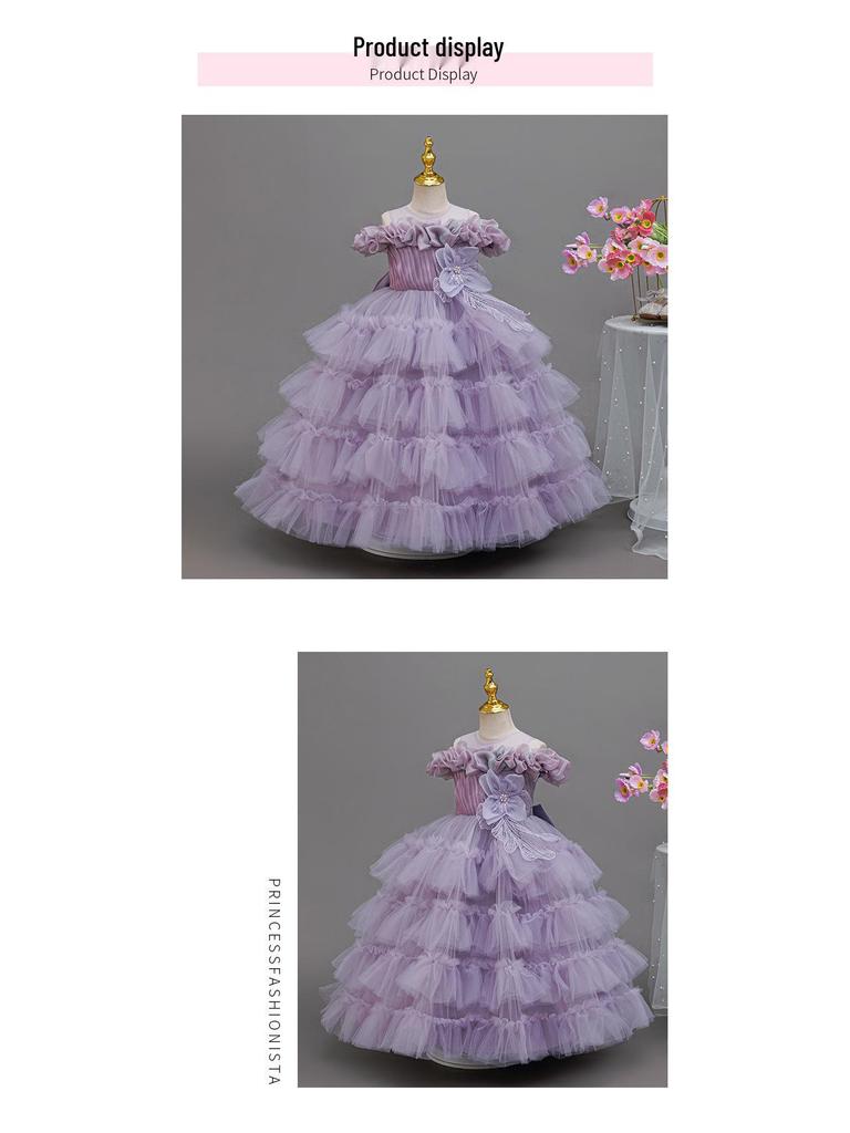 Little Girl's Princess Piano Performance Gown - Elegant High-End Wedding Tulle Cake Skirt Dress