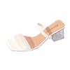 Rhinestone Transparent Thick Heel Sandals Women's Summer New Fashion Square Head Open Toe One-word Drag
