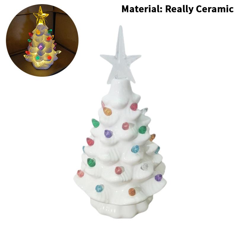 Retro ručně malované stolní vánoční stromky, keramické vánoční stromky, které svítí, stolní vánoční stromek se světýlky