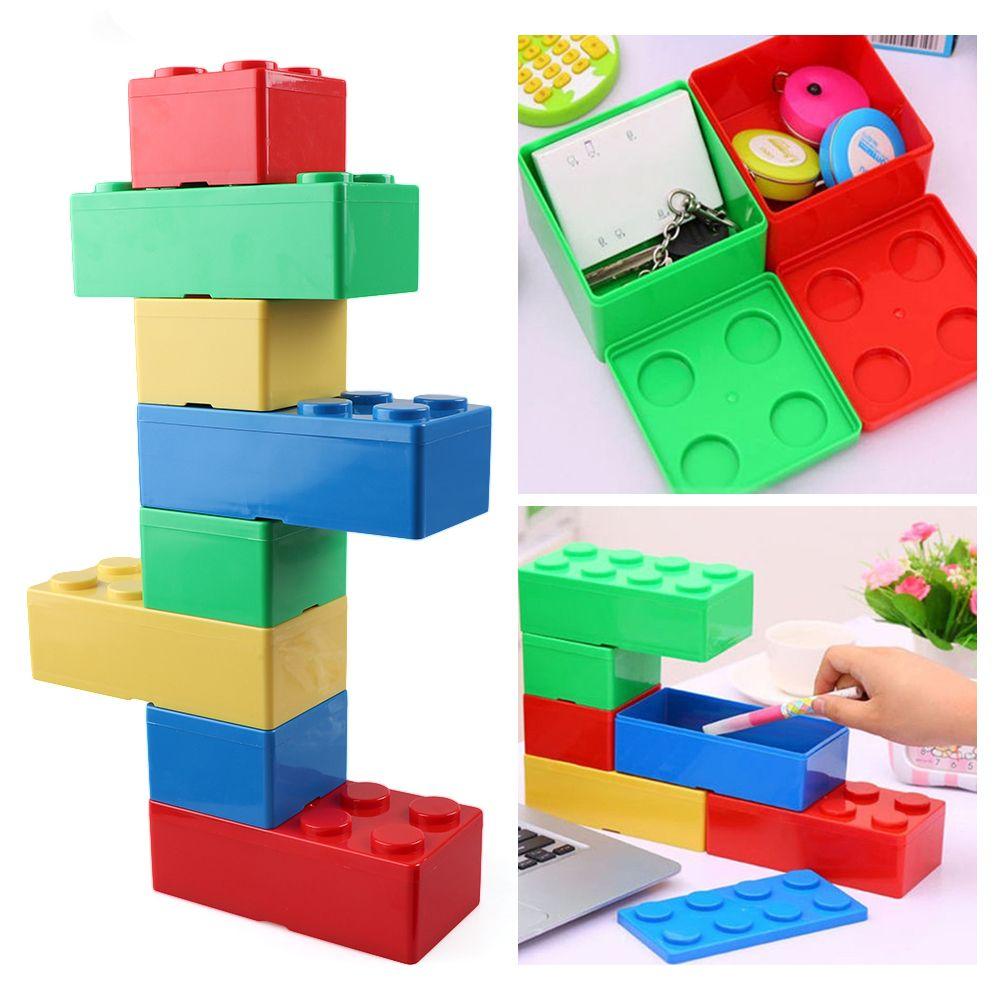 Hot Office Stationery Desktop Container Building Block Shapes Plastic Storage Box