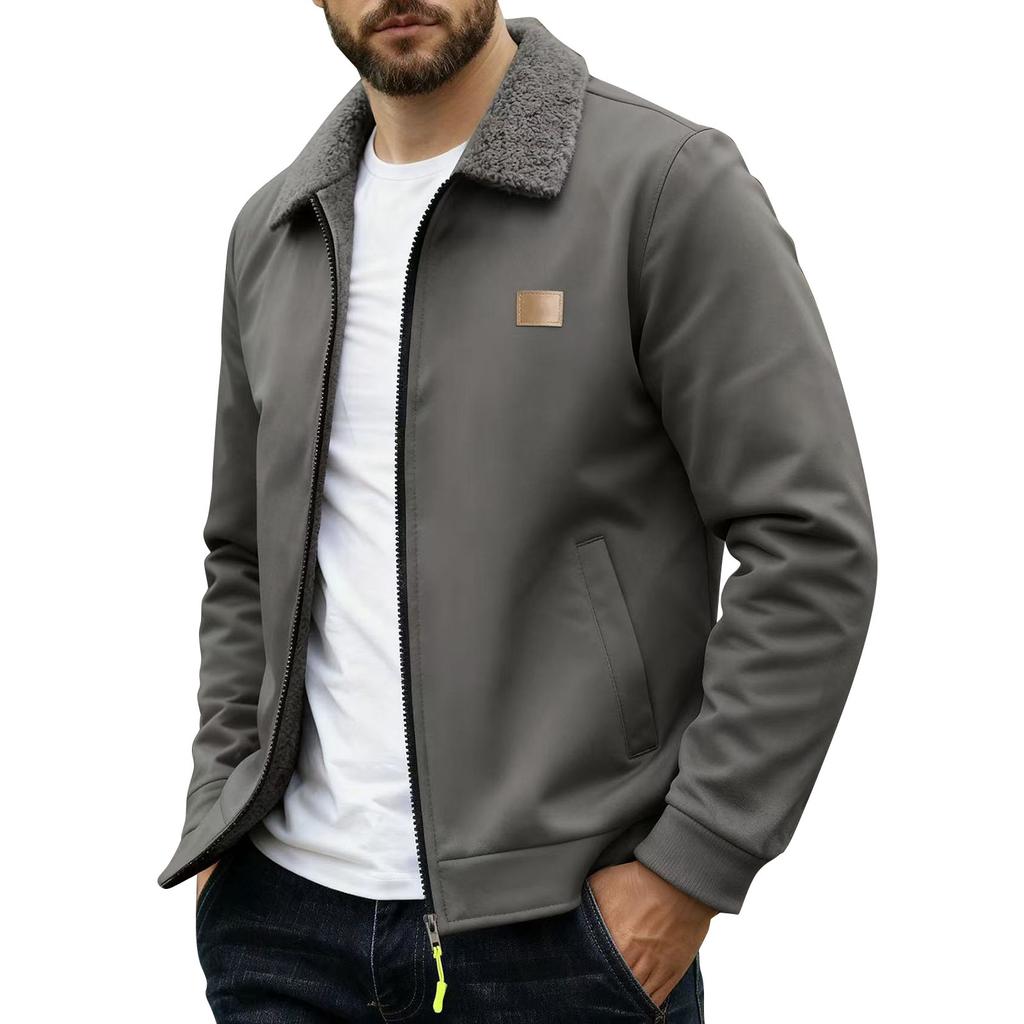 Herren Winter Einfarbig Fleecegefüttert Reißverschluss Jacke, Große Größen Freizeit Sportjacke