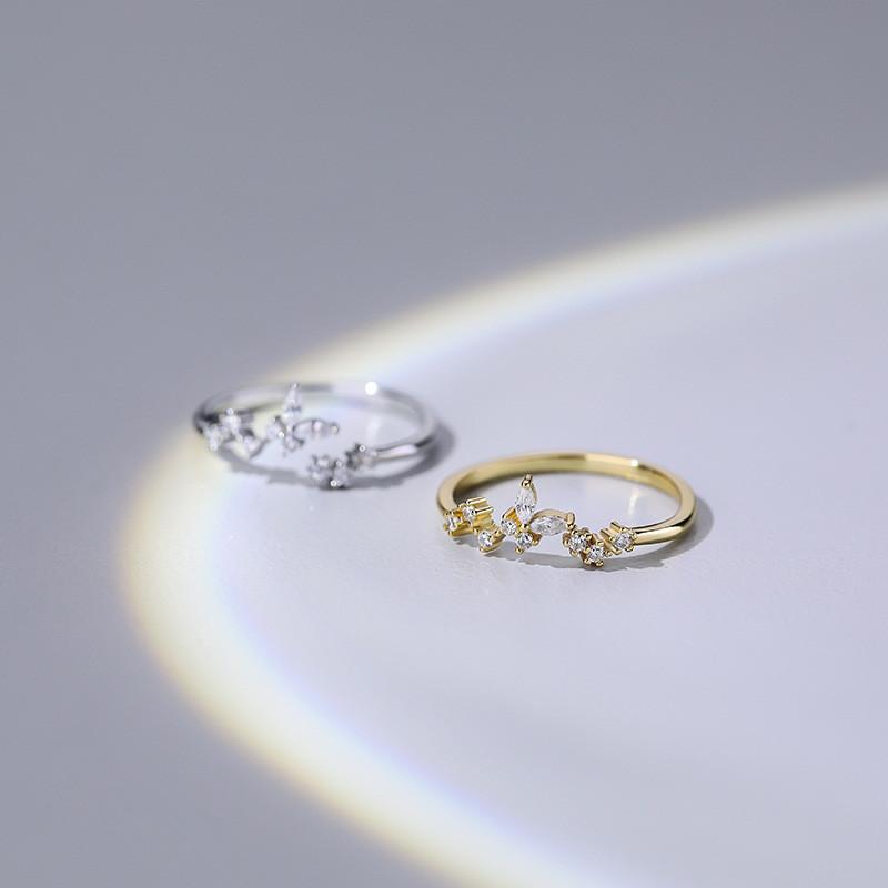 925 Sterling Silver Butterfly Ring Women Korean Simple INS Shiny Zircon Ring Exquisite Jewelry Gift