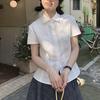 Korean Sweet White Short Sleeve Shirt Women's Summer College Top Design Sense Lace Slim Shirt