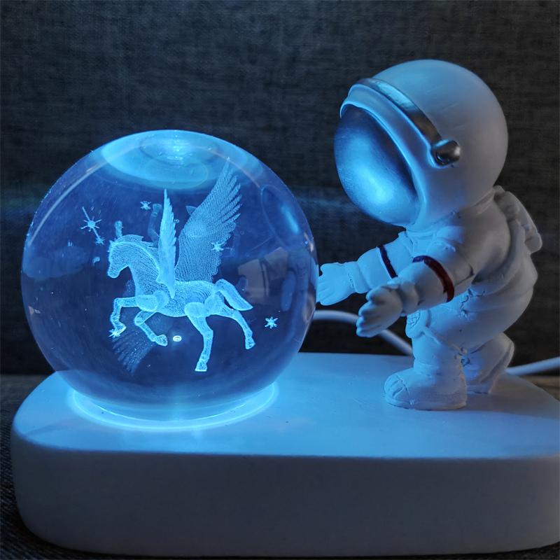 Astronaut Creativ 3D Minge de Cristal Led Lumină de noapte pentru Dormitor Copii Planetă Spațiu Lampă Sistem Solar USB Cadou de Crăciun pentru copii