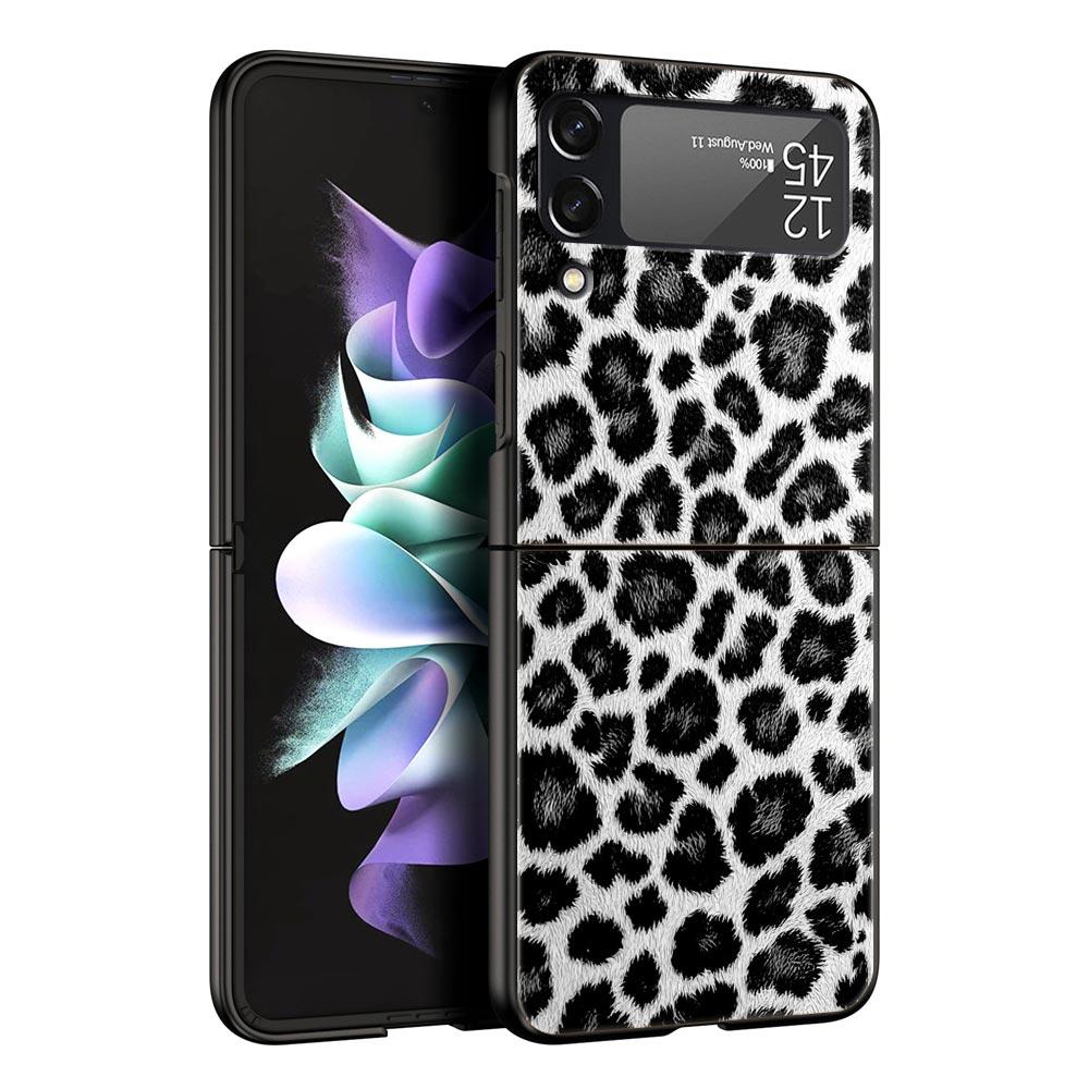 Phone Case for Samsung Galaxy Z Flip 3 4 5 6 7 Folding Black Shell For Samsung Z Flip4 Flip5 PC Hard Cover Animal White Tiger