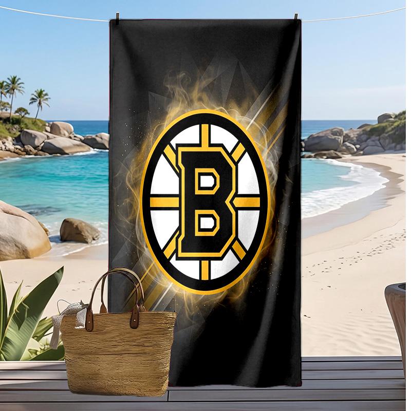 Asciugamano da Spiaggia Stampa Boston Bruins Morbido Portatile Asciugatura Rapida?Asciugamano Asciutto Per Piscina Vacanza Estiva Sport all'Aperto