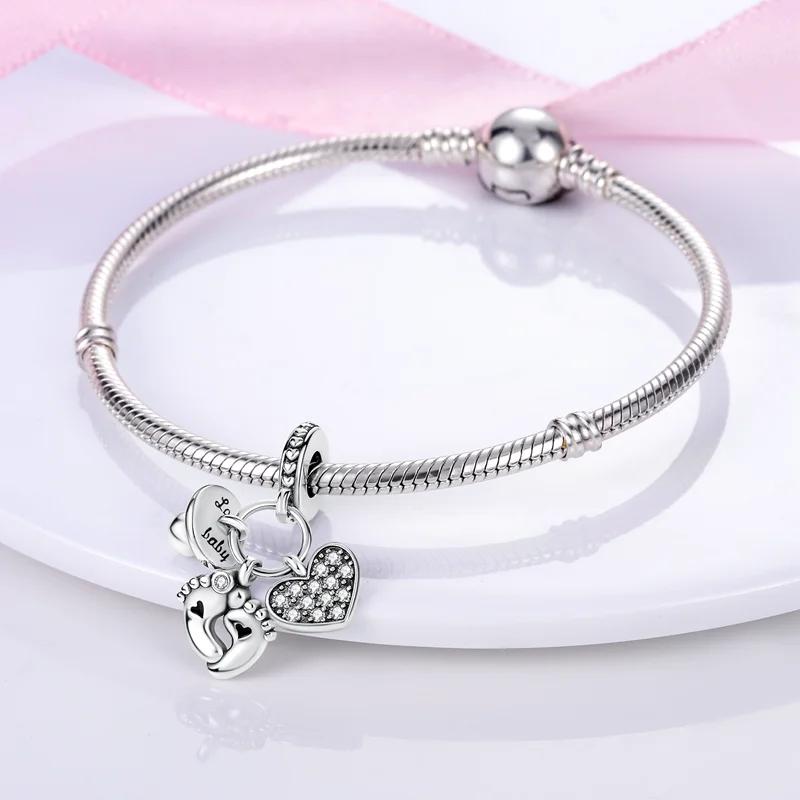Charms Platapacifier Footprint Heart-Shaped Beads Fit Originalbracelets Charms For Women Jewelry Diy Making Gifts