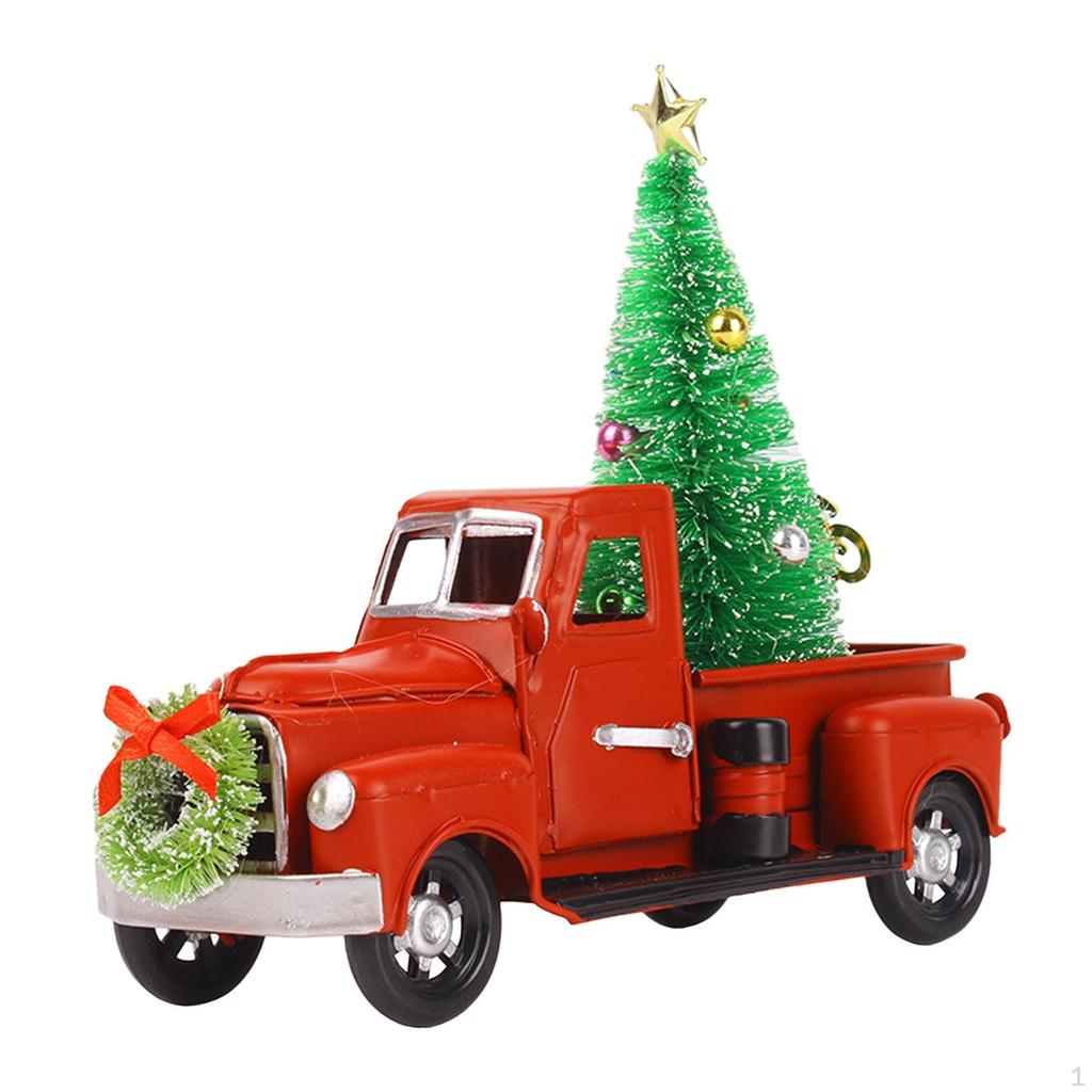 Christmas Truck Decor Metal Trucks Car Model and Xmas Tree Holidays Red Decoration for Friends