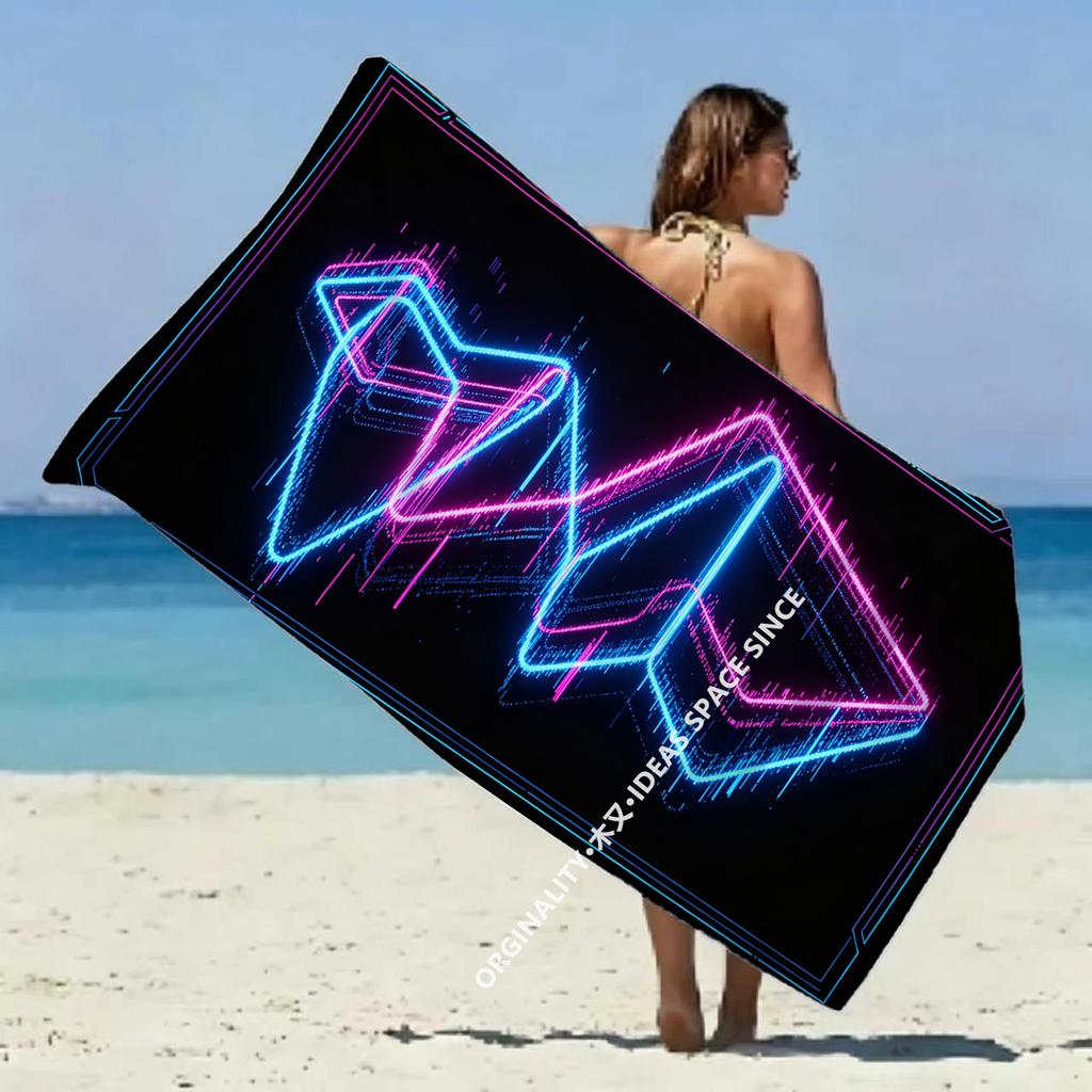 Cyber Glitch Geometric Beach Towel Patterned Sunscreen And Windproof Suitable For Swimming Pool Camping Travel Blanket